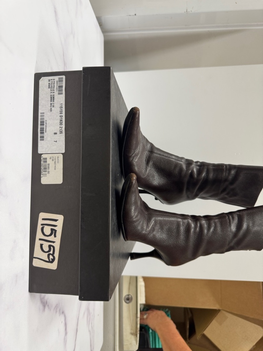 Gucci Brown Pointed-Toe Mid-Calf Leather Boots - Picture 4 of 5